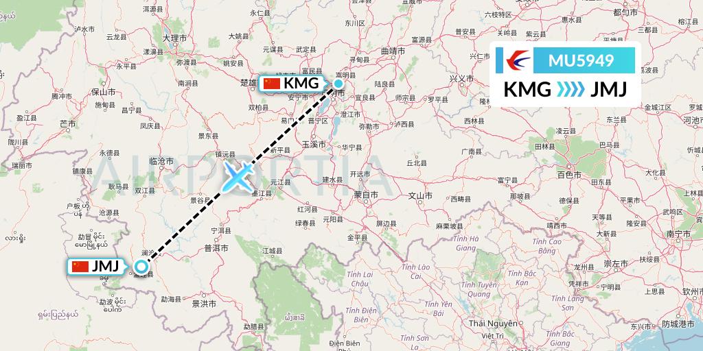 MU5949 China Eastern Airlines Flight Map: Kunming to Pu'er