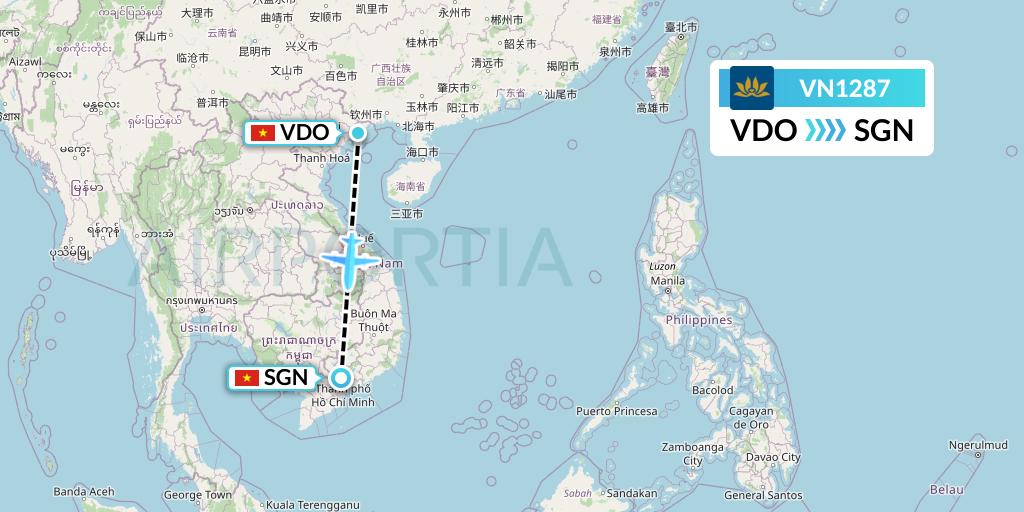 VN1287 Vietnam Airlines Flight Map: Haiphong to Ho Chi Minh City