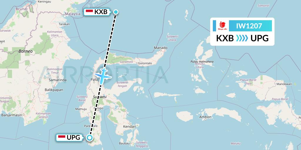 IW1207 Wings Air Flight Map: Kendari to Makassar