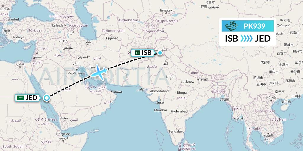 PK939 Pakistan International Airlines Flight Map: Islamabad to Jeddah