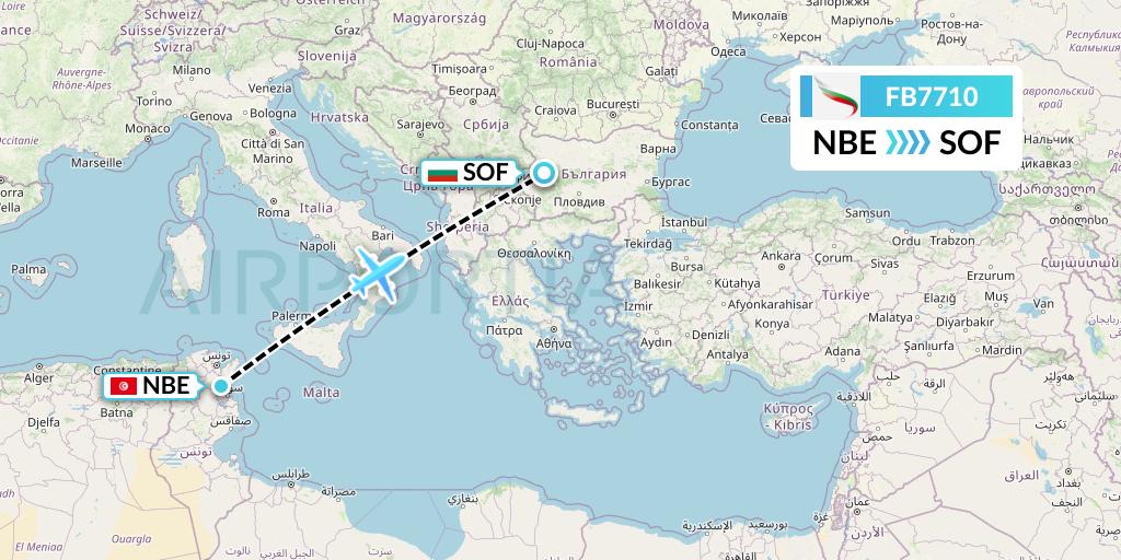 FB7710 Bulgaria Air Flight Map: Enfidha to Sofia