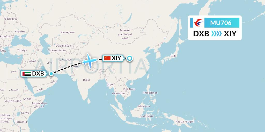 MU706 China Eastern Airlines Flight Map: Dubai to Xi'an