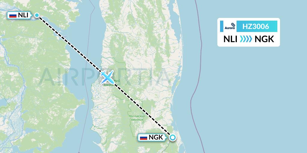 HZ3006 Aurora Flight Map: Khabarovsk to Nogliki