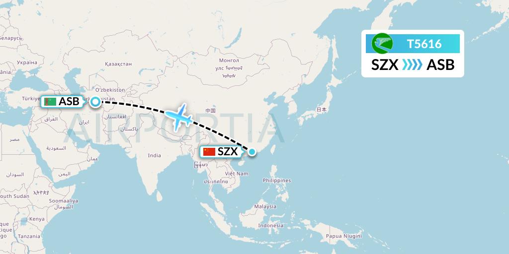 T5616 Turkmenistan Airlines Flight Map: Shenzhen to Ashgabat