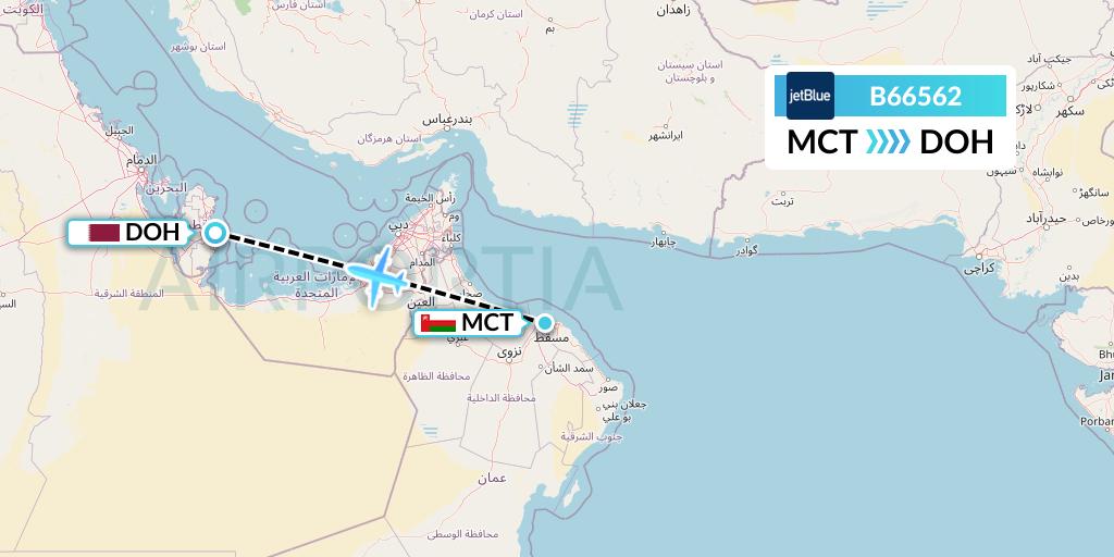 B66562 JetBlue Airways Flight Map: Muscat to Doha