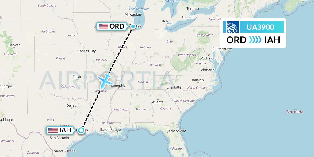 UA3900 United Airlines Flight Map: Chicago to Houston