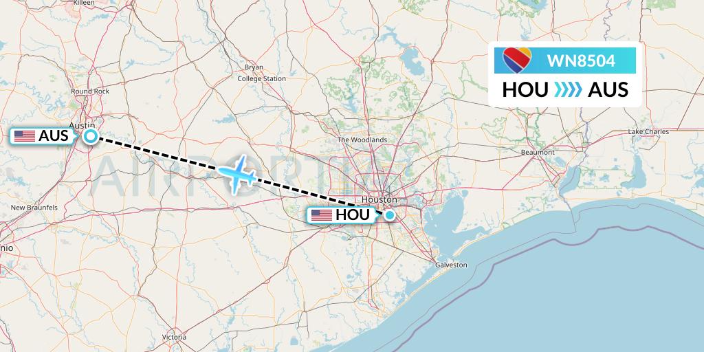 WN8504 Southwest Airlines Flight Map: Houston to Austin
