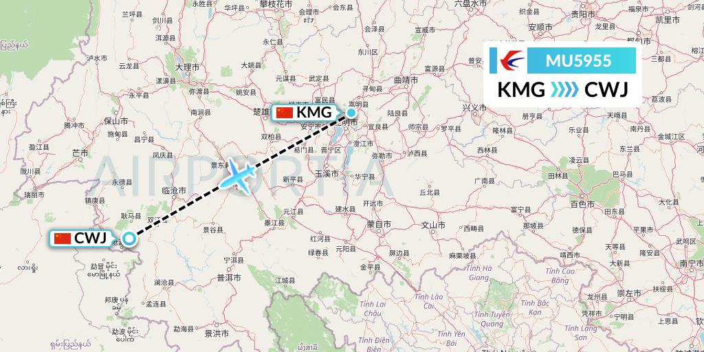 MU5955 China Eastern Airlines Flight Map: Kunming to Xichang