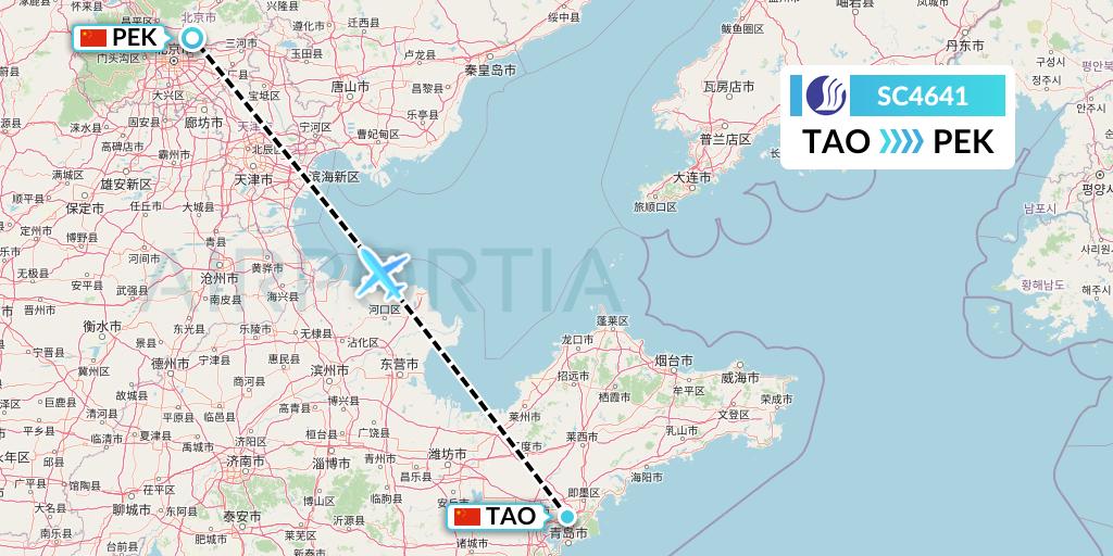 SC4641 Shandong Airlines Flight Map: Qingdao to Beijing