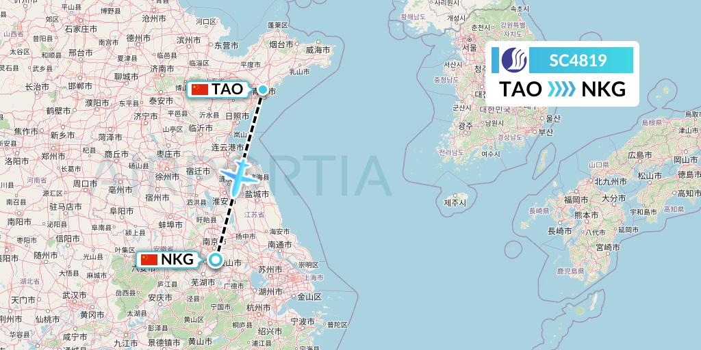 SC4819 Shandong Airlines Flight Map: Qingdao to Nanjing