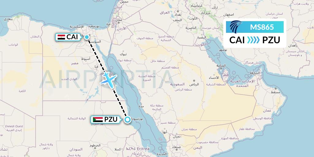 MS865 EgyptAir Flight Map: Cairo to Port Sudan