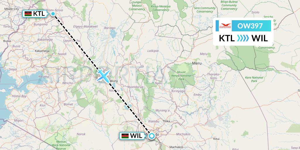 OW397 Skyward Express Flight Map: Kitale to Nairobi