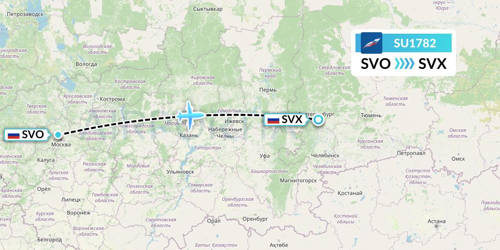 SU1782 Aeroflot Flight Map: Moscow to Yekaterinburg