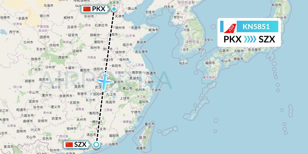 KN5851 China United Airlines Flight Map: Beijing to Shenzhen