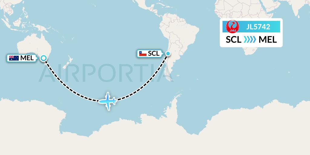 JL5742 Japan Airlines Flight Map: Santiago to Melbourne