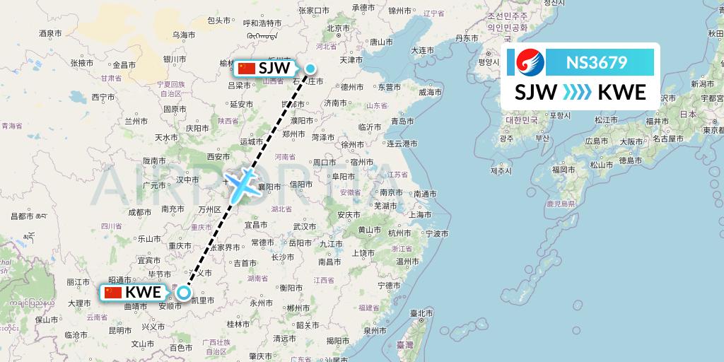 NS3679 Hebei Airlines Flight Map: Shijiazhuang to Guiyang