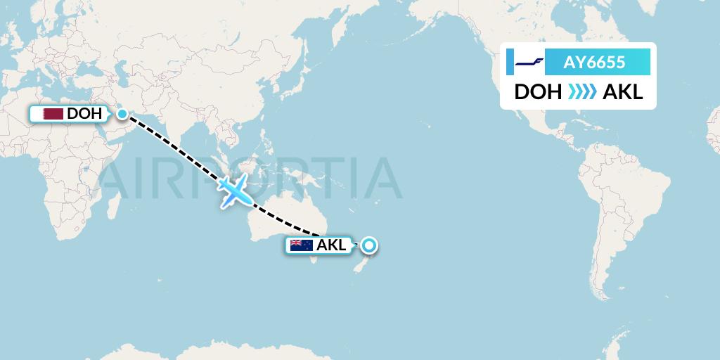 AY6655 Finnair Flight Map: Doha to Auckland