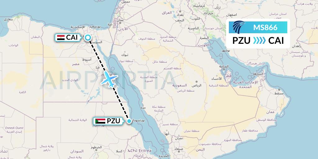 MS866 EgyptAir Flight Map: Port Sudan to Cairo