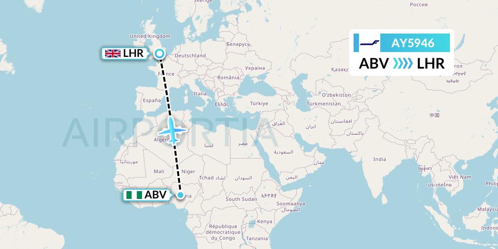 AY5946 Finnair Flight Map: Abuja to London