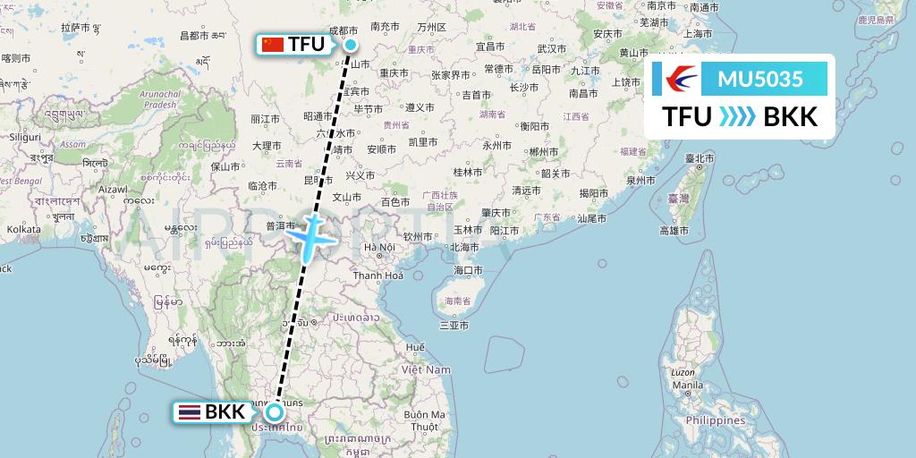 MU5035 China Eastern Airlines Flight Map: Chengdu to Bangkok