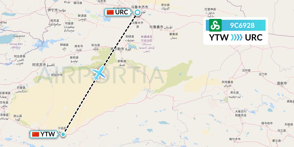 9C6928 Spring Airlines Flight Map: Xichang to Urumqi