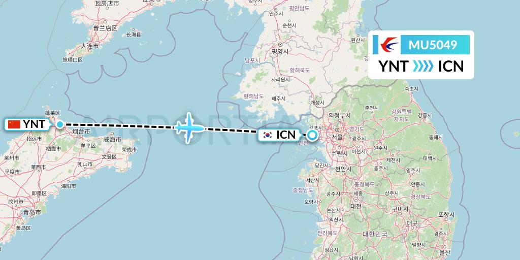MU5049 China Eastern Airlines Flight Map: Yantai to Seoul