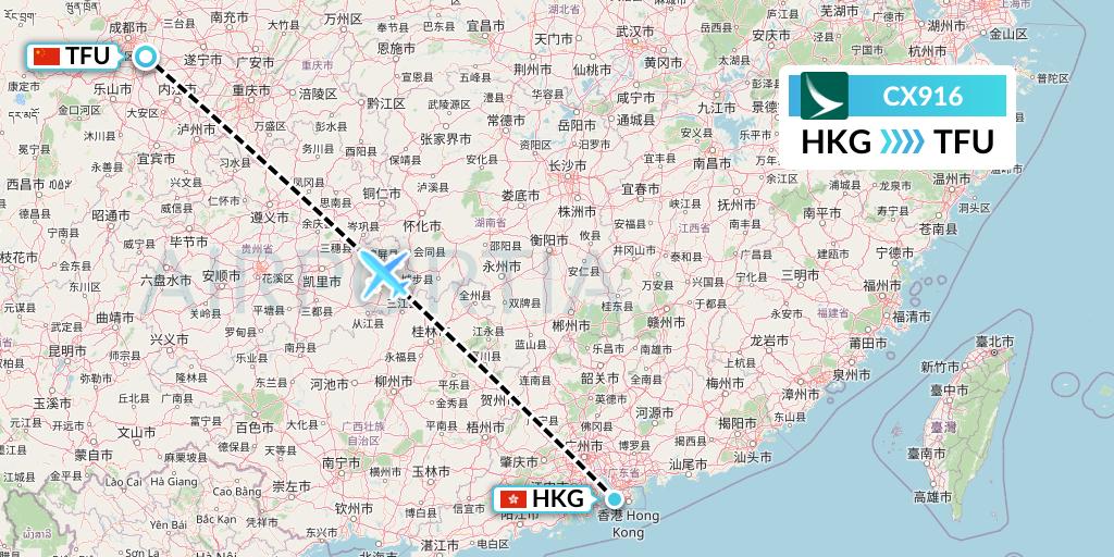 CX916 Cathay Pacific Flight Map: Hong Kong to Chengdu