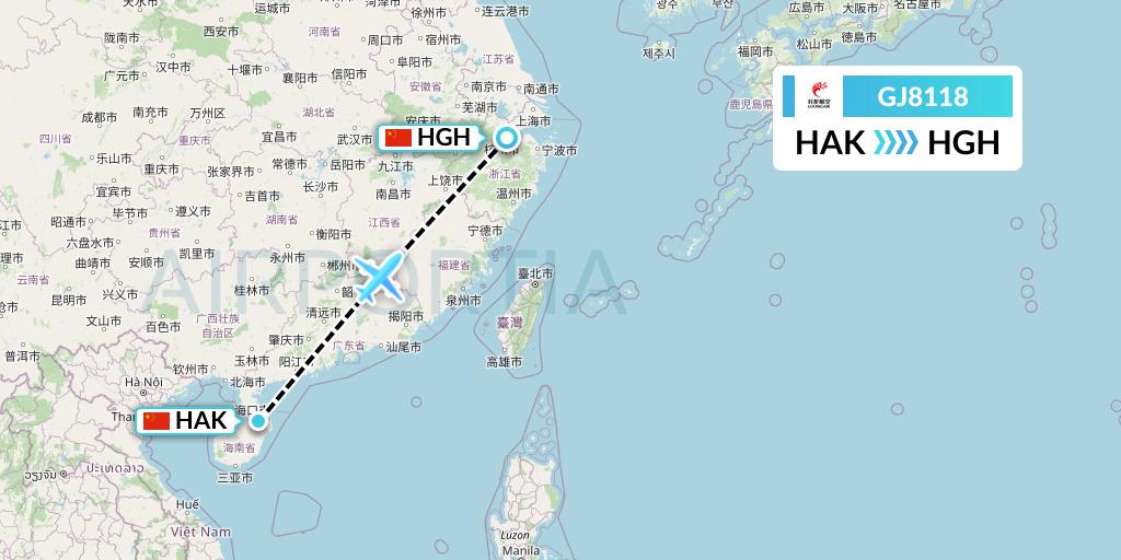 GJ8118 Loong Airlines Flight Map: Haikou to Hangzhou