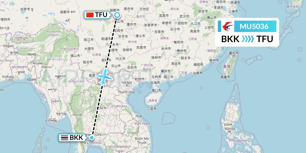 MU5036 China Eastern Airlines Flight Map: Bangkok to Chengdu