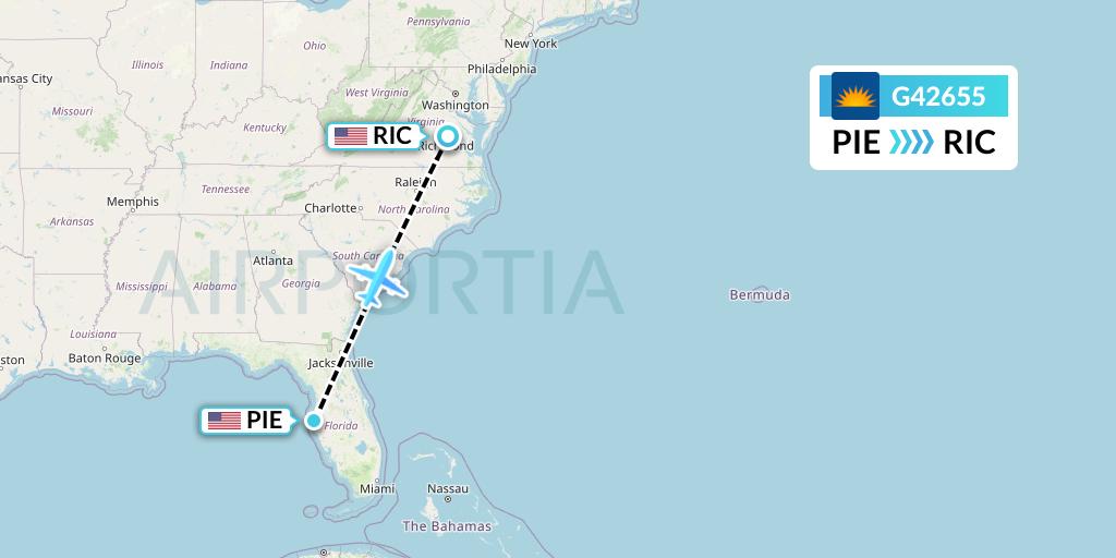 G42655 Allegiant Air Flight Map: St. Petersburg to Richmond