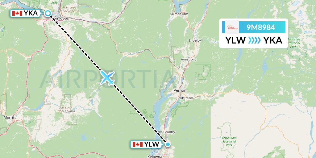 9M8984 Central Mountain Air Flight Map: Kelowna to Kamloops