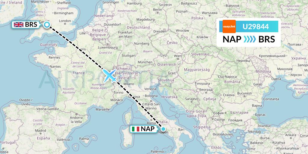 U29844 EasyJet Flight Map: Naples to Bristol