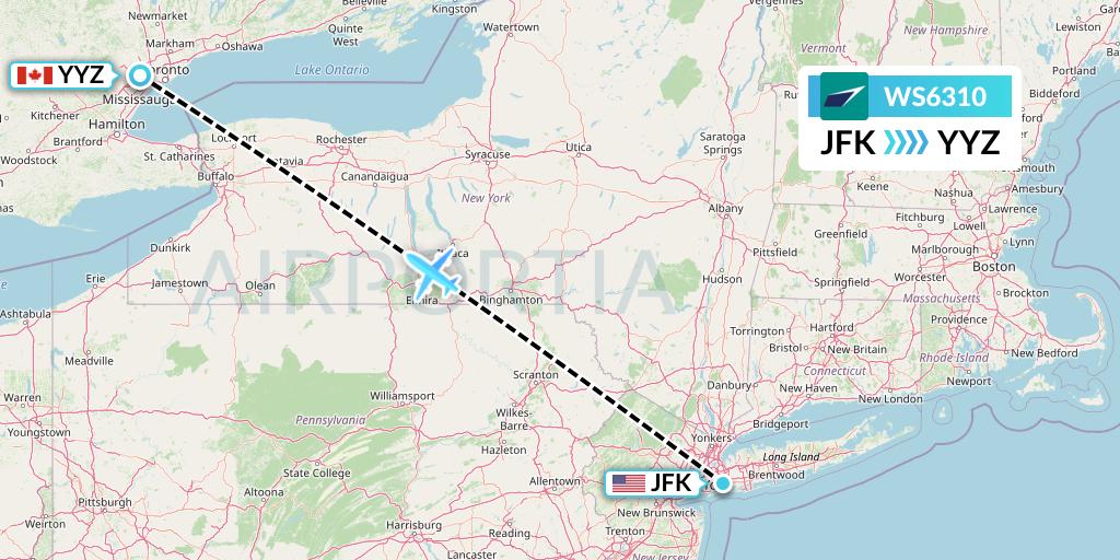 WS6310 WestJet Flight Map: New York to Toronto