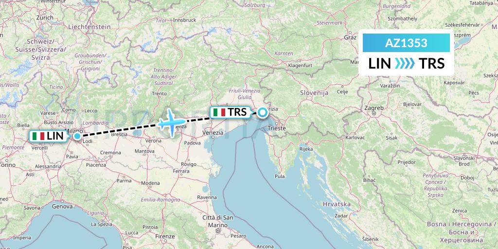 AZ1353 ITA Airways Flight Map: Milan to Trieste