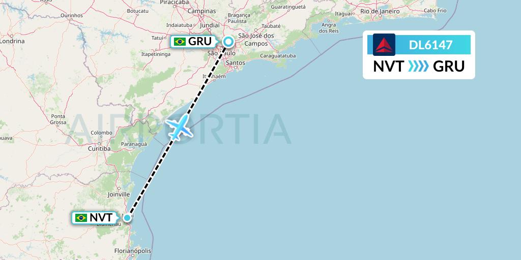 DL6147 Delta Air Lines Flight Map: Navegantes to Sao Paulo