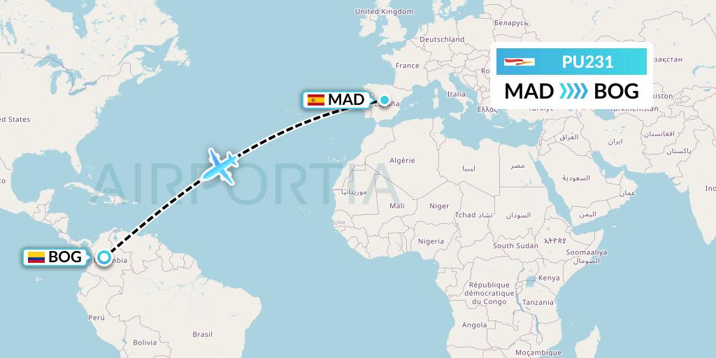 PU231 Plus Ultra Flight Map: Madrid to Bogota