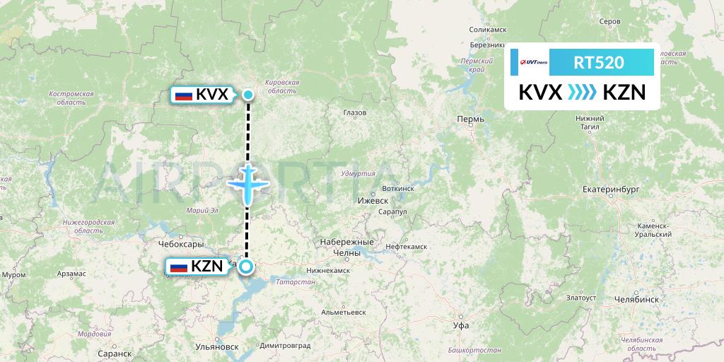 RT520 UVT aero Flight Map: Kirov to Kazan