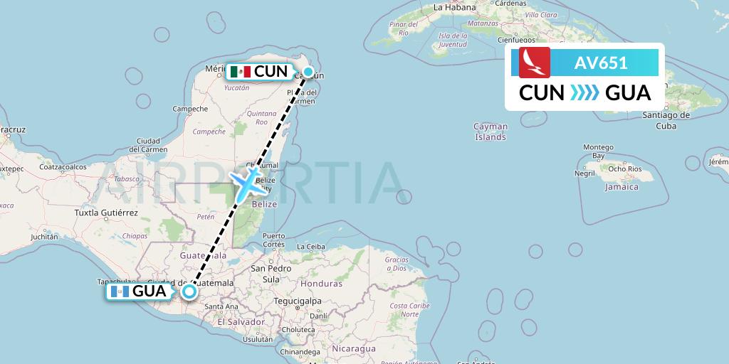 AV651 Avianca Flight Map: Cancun to Guatemala City