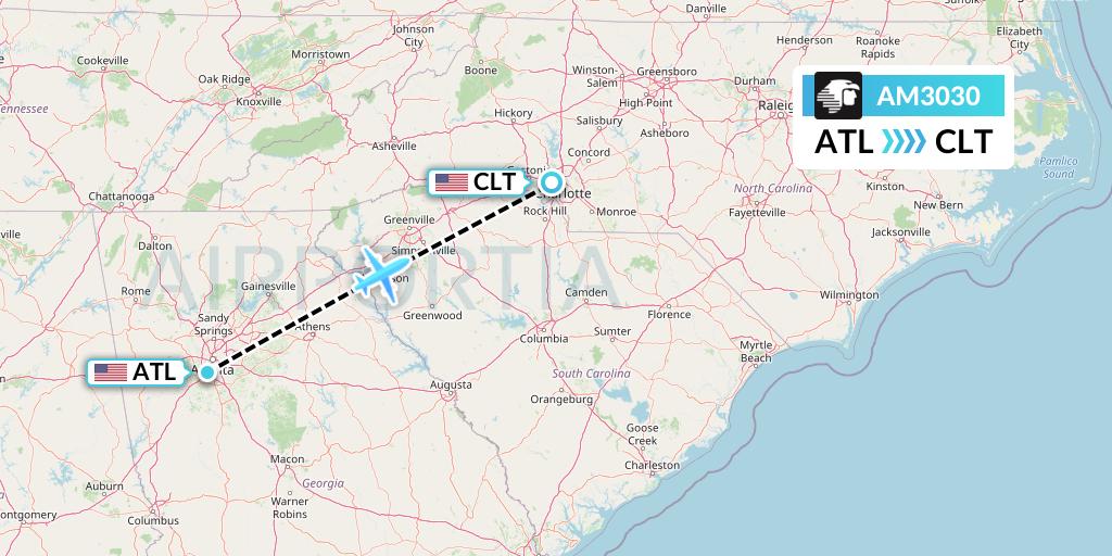 AM3030 Aeromexico Flight Map: Atlanta to Charlotte