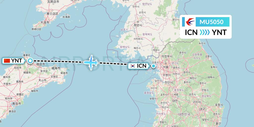 MU5050 China Eastern Airlines Flight Map: Seoul to Yantai
