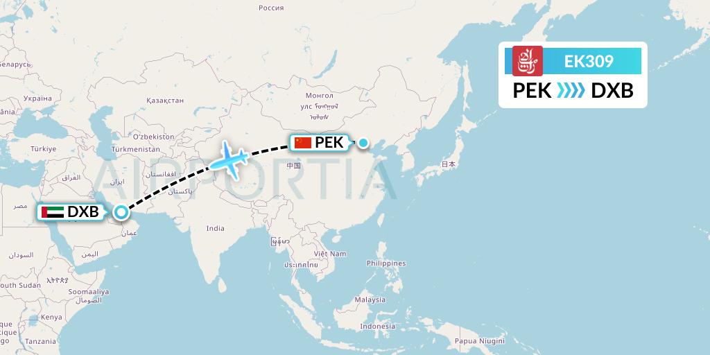 EK309 Emirates Flight Map: Beijing to Dubai