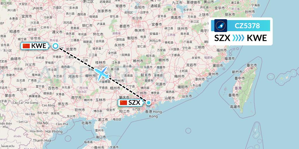 CZ5378 China Southern Airlines Flight Map: Shenzhen to Guiyang