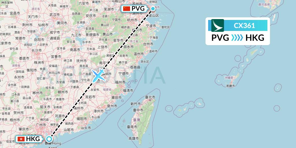 CX361 Cathay Pacific Flight Map: Shanghai to Hong Kong