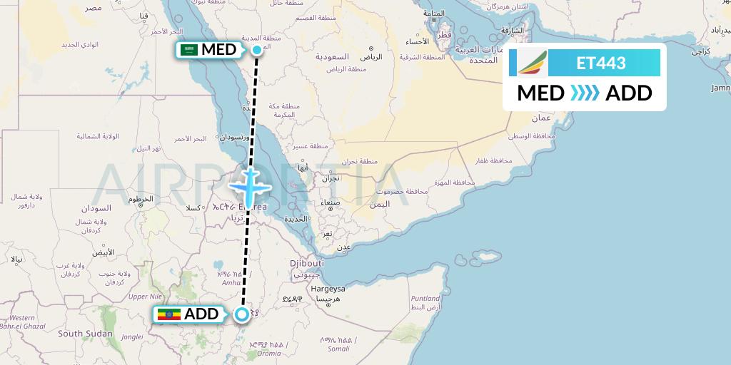 ET443 Ethiopian Airlines Flight Map: Medina to Addis Ababa