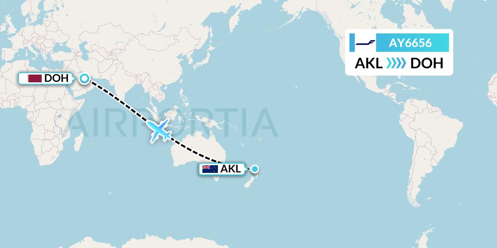 AY6656 Finnair Flight Map: Auckland to Doha