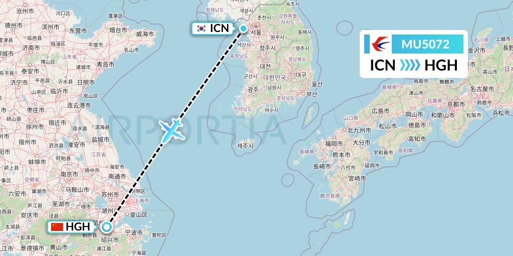MU5072 China Eastern Airlines Flight Map: Seoul to Hangzhou