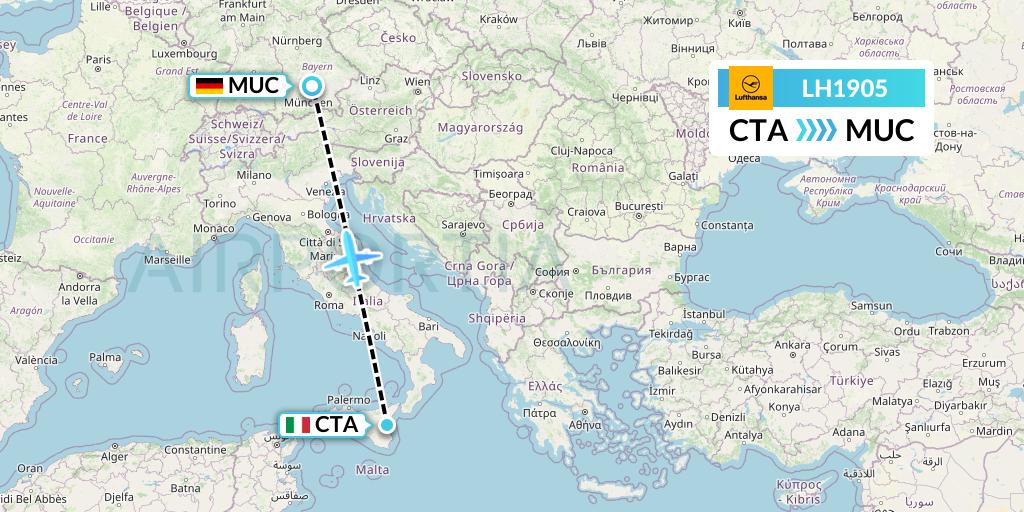 LH1905 Lufthansa Flight Map: Catania to Munich