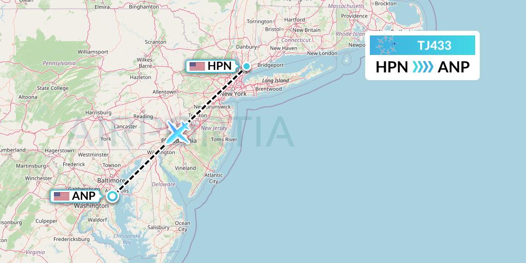TJ433 Tradewind Aviation Flight Map: White Plains to Annapolis