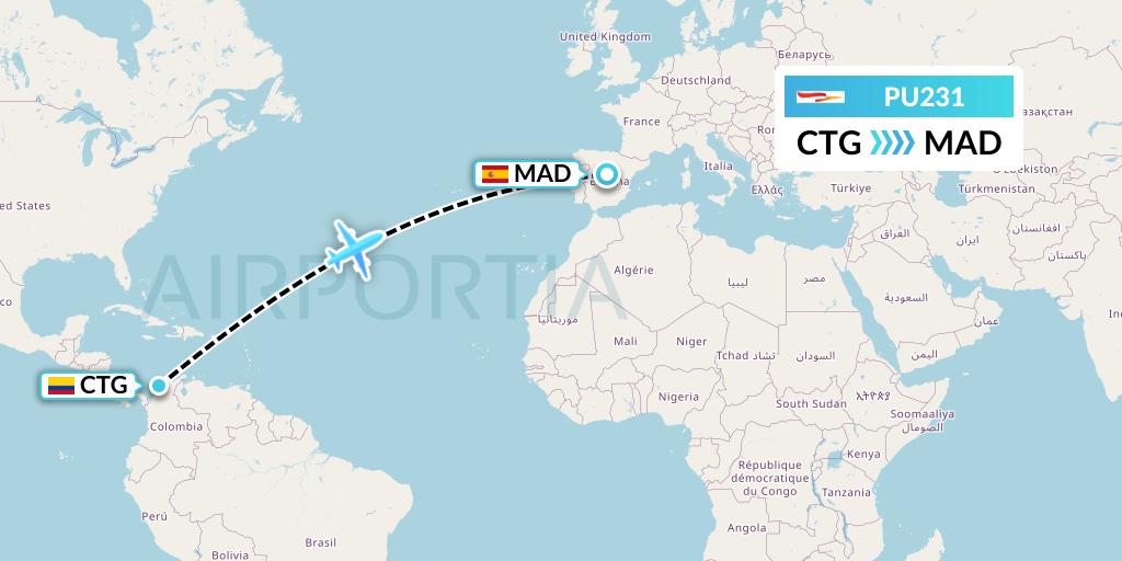 PU231 Plus Ultra Flight Map: Cartagena to Madrid