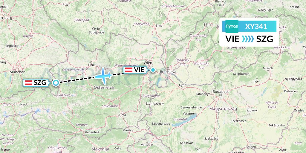 XY341 Flynas Flight Map: Vienna to Salzburg